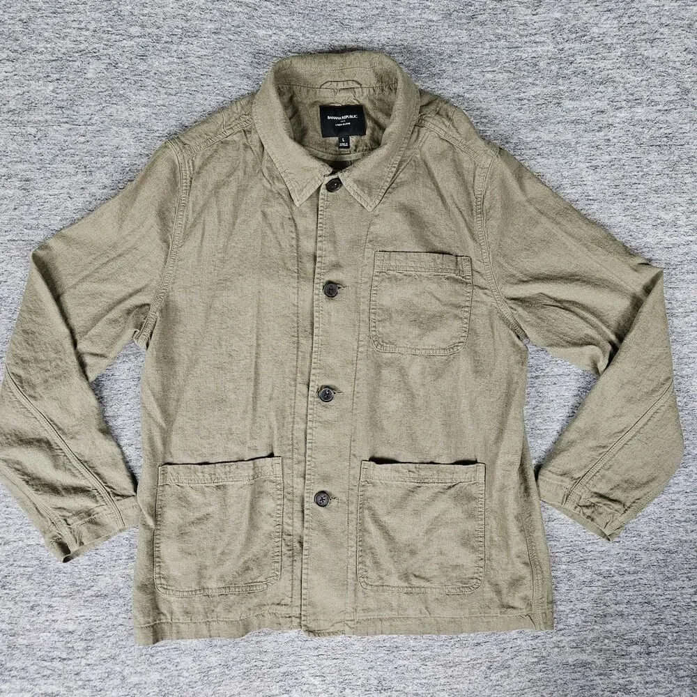 Banana Republic Linen Blend Chore Jacket Men's Large Olive Green Workwear